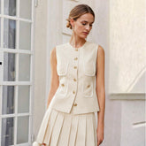 Commuter Sleeveless Vest Pleated Skirt Suit